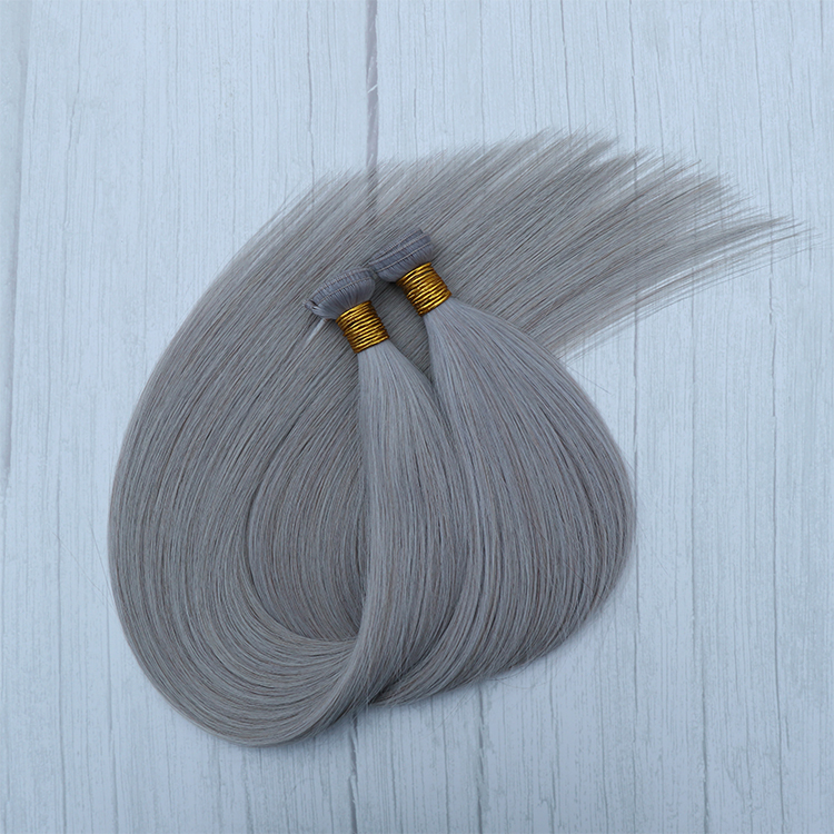 gray color wholesale raw remy cuticle natural human hair flat weft